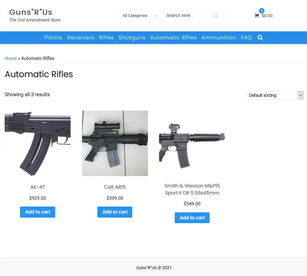 Armes longues en vente sur le site Guns « R » Us