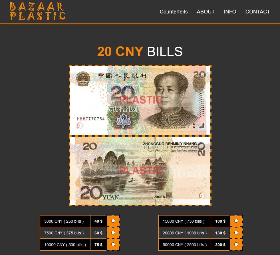 faux billet chinois dark web