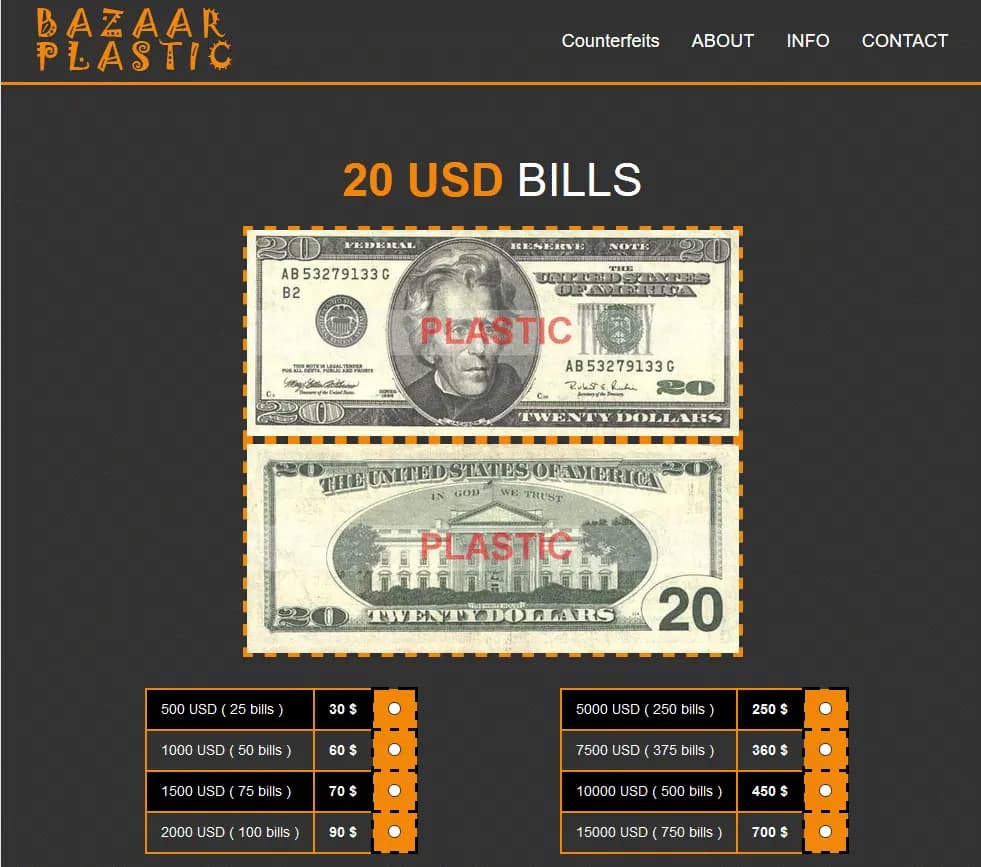 faux dollar américain dark web