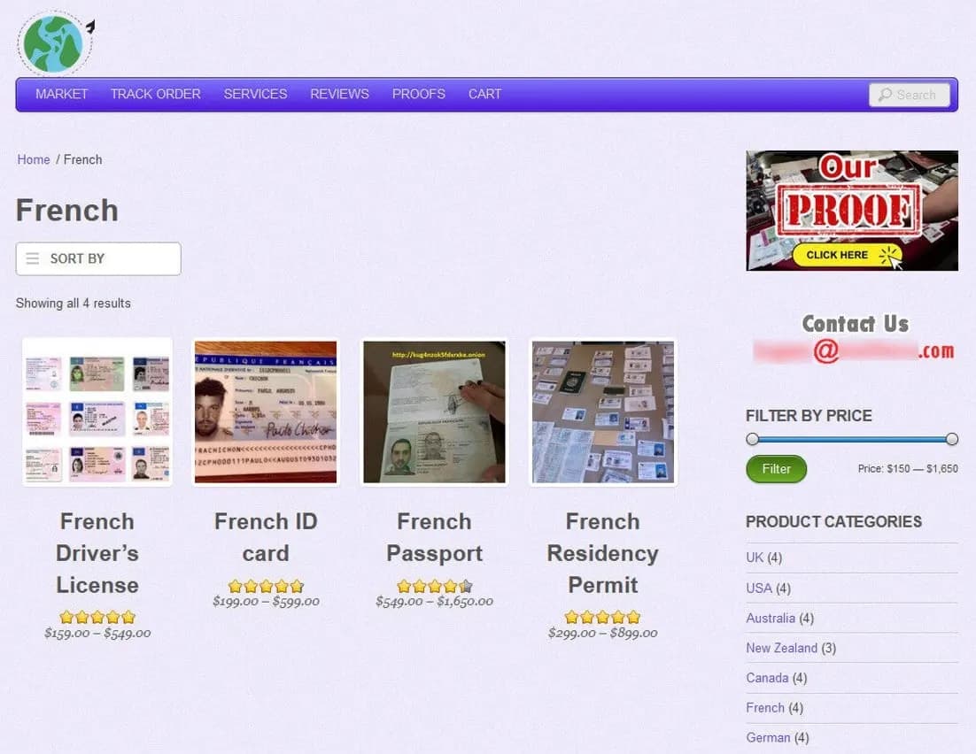 Faux papiers français en vente, dont une carte de résident dark web