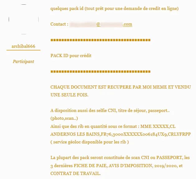 Faux pack de crédit conso dark web